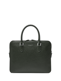 Aspinal of London Slim Leather Briefcase, Forest Green - view 2, Forest Green