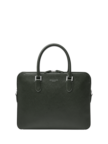 Aspinal of London Slim Leather Briefcase, Forest Green - view 2, Forest Green