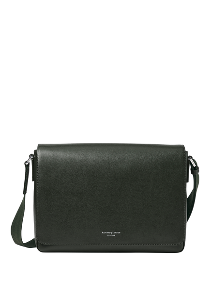 Aspinal of London Reporter Leather Satchel Bag, Forest Green