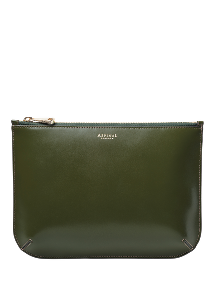 Aspinal of London Large Ella Leather Pouch, Moss Green, Moss Green