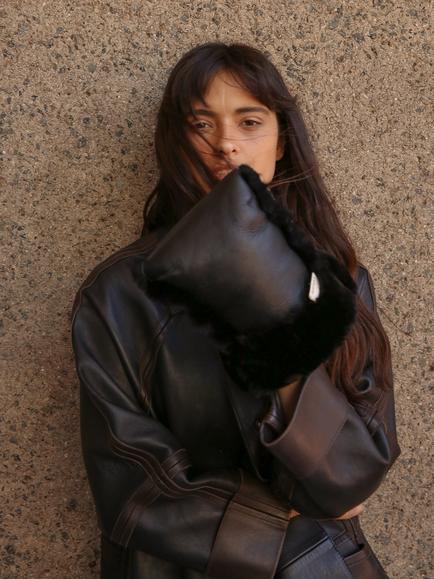 BINIBAMBA Coated Sheepskin Buggy Mitts, Black - view 2, Black