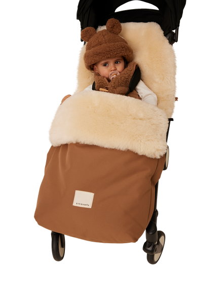 BINIBAMBA Sheepskin Puffmuff Footmuff, Brown - view 2, Brown