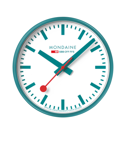 Mondaine Limited Edition Official Swiss Railways Wall Clock, 25cm, Transformative Teal, Teal