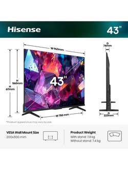 Hisense 43E7STUK PRO (2026) QLED HDR 4K Ultra HD Smart AI TV, 43 inch with Dolby Atmos, Charcoal Grey - view 2, Charcoal Grey