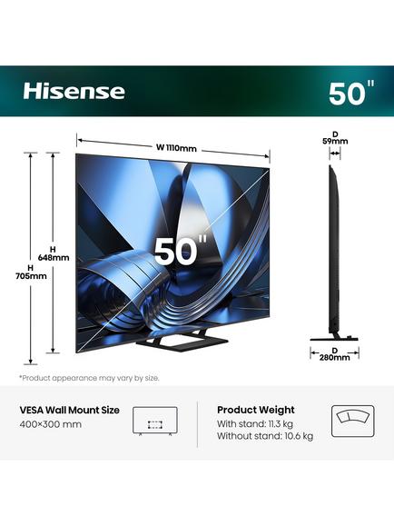 Hisense 50U7STUK (2026) ULED MiniLED HDR 4K Ultra HD Smart AI TV, 50 inch with Dolby Atmos, Charcoal Grey - view 2, Charcoal Grey