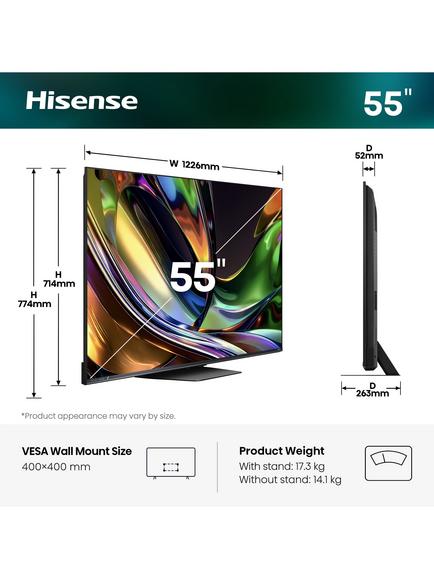 Hisense 55UR8STUK (2026) RGB MiniLED HDR 4K Ultra HD Smart AI TV, 55 inch with Dolby Atmos, Charcoal Grey - view 2, Charcoal Grey