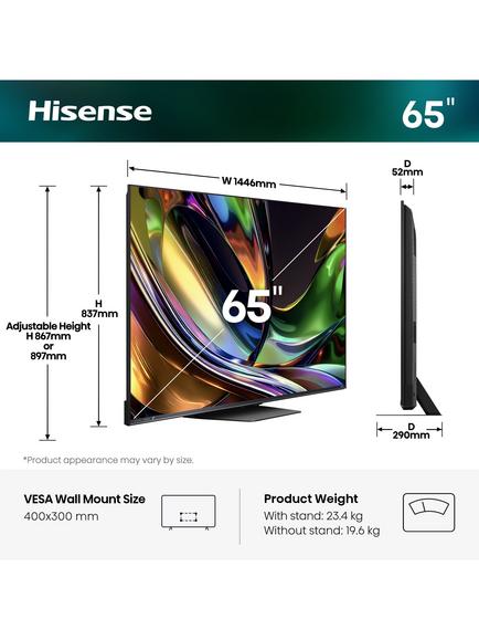 Hisense 65UR8STUK (2026) RGB MiniLED HDR 4K Ultra HD Smart AI TV, 65 inch with Dolby Atmos, Charcoal Grey - view 2, Charcoal Grey