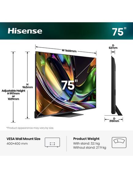 Hisense 75UR8STUK (2026) RGB MiniLED HDR 4K Ultra HD Smart AI TV, 75 inch with Dolby Atmos, Charcoal Grey - view 2, Charcoal Grey