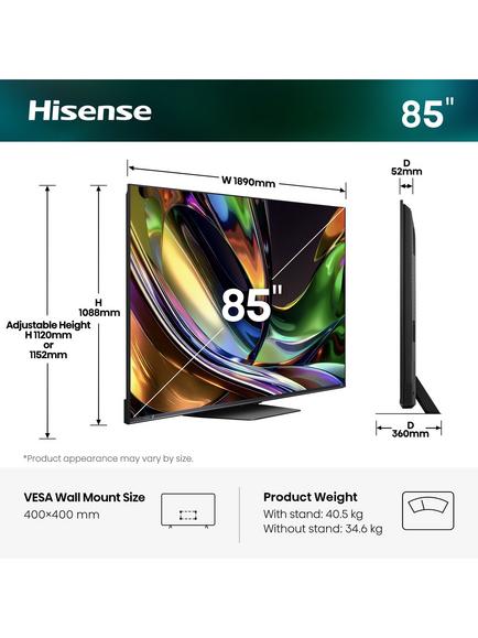 Hisense 85UR8STUK (2026) RGB MiniLED HDR 4K Ultra HD Smart AI TV, 85 inch with Dolby Atmos, Charcoal Grey - view 2, Charcoal Grey