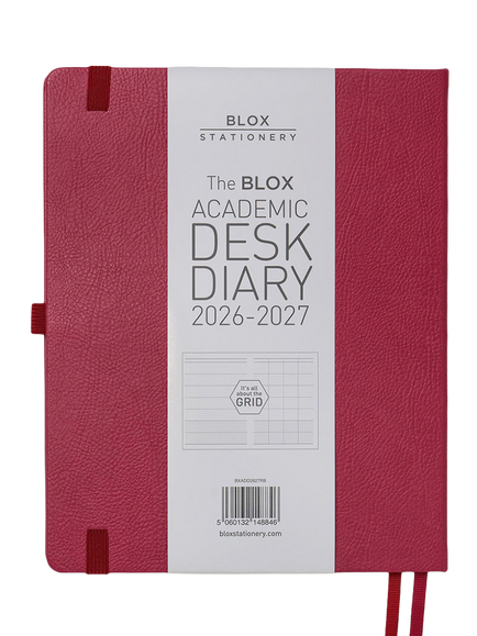 BLOX Academic Desk Week to View 2026-27 Diary, Raspberry - view 2, Raspberry