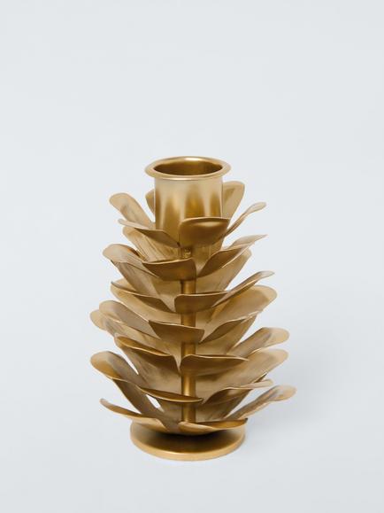 John Lewis Metal Pine Cone Candle Holder, Gold, White