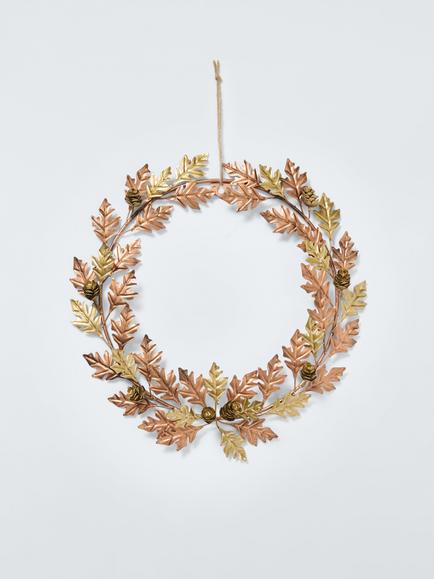 John Lewis Metal Pinecone Wreath, Copper/Gold, Dia.35cm, White