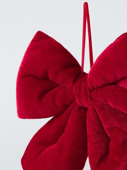 John Lewis Velvet Hanging Bow, Red, 19cm - view 2, Red