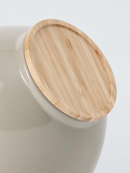 John Lewis Gloss Dipped Stoneware Biscuit Jar with Bamboo Lid, Grey - view 2, Grey