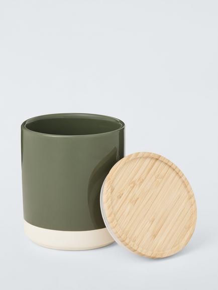 John Lewis Dipped Stoneware Kitchen Storage Jar with Bamboo Lid, 550ml - view 2, Avocado