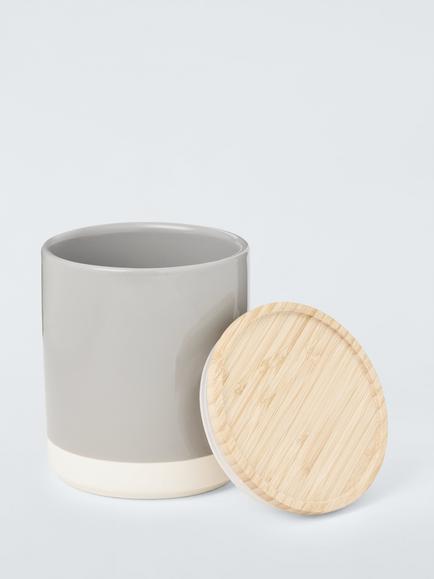 John Lewis Dipped Stoneware Kitchen Storage Jar with Bamboo Lid, 550ml - view 2, Grey