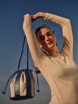 Radley The Flora Leather and Canvas Bucket Bag, Naval - view 2, Naval