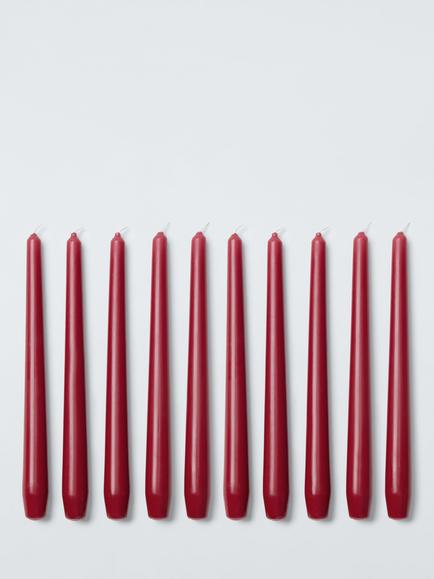 John Lewis Tapered Dinner Candles, Red, Pack of 10 - view 2, Red