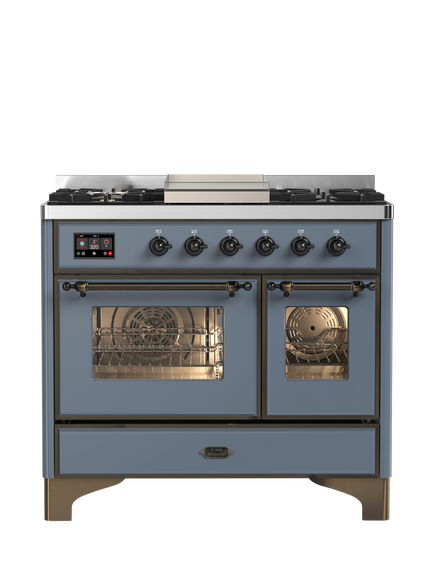 ILVE Majestic Milano MD10FDNE3 100cm Dual Fuel Range Cooker with Gas Hob, Blue Grey & Bronze