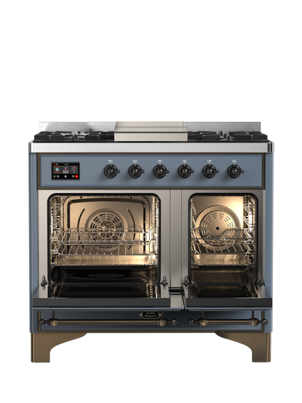 ILVE Majestic Milano MD10FDNE3 100cm Dual Fuel Range Cooker with Gas Hob - view 2, Blue Grey & Bronze