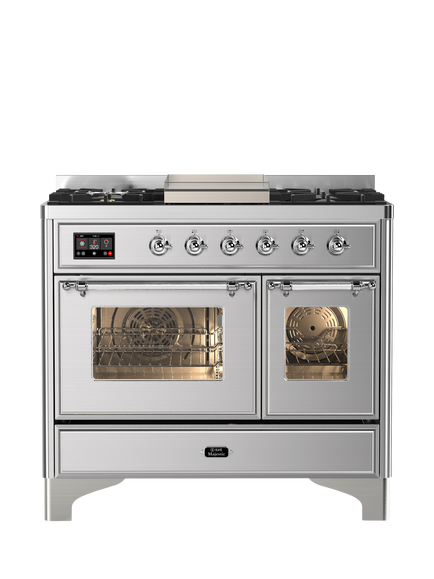 ILVE Majestic Milano MD10FDNE3 100cm Dual Fuel Range Cooker with Gas Hob, Stainless Steel & Chrome