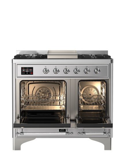 ILVE Majestic Milano MD10FDNE3 100cm Dual Fuel Range Cooker with Gas Hob - view 2, Stainless Steel & Chrome