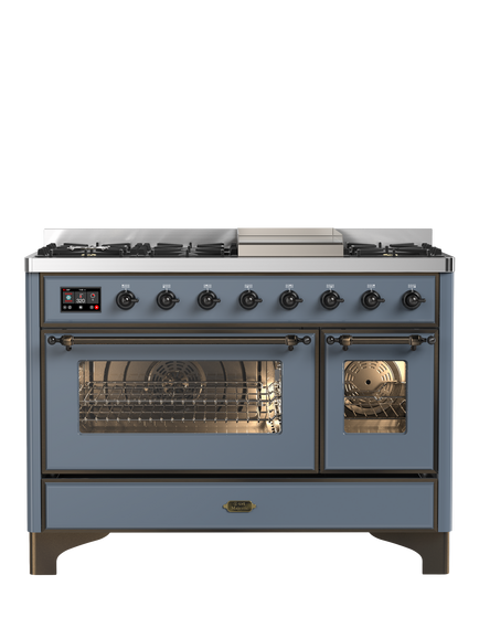 ILVE Majestic Milano M12FDNE3 120cm Dual Fuel Range Cooker with Gas Hob, Blue Grey & Bronze