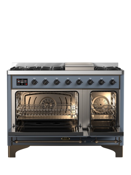 ILVE Majestic Milano M12FDNE3 120cm Dual Fuel Range Cooker with Gas Hob - view 2, Blue Grey & Bronze