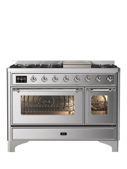 ILVE Majestic Milano M12FDNE3 120cm Dual Fuel Range Cooker with Gas Hob, Stainless Steel & Chrome