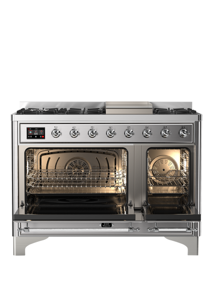 ILVE Majestic Milano M12FDNE3 120cm Dual Fuel Range Cooker with Gas Hob - view 2, Stainless Steel & Chrome