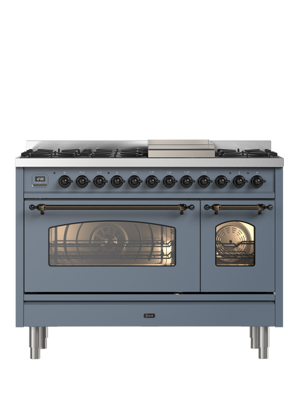 ILVE Milano P12FNE3 120cm Dual Fuel Range Cooker with Gas Hob, Blue Grey & Bronze