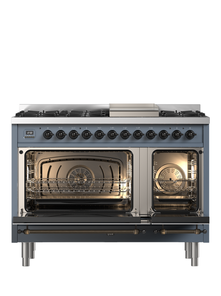 ILVE Milano P12FNE3 120cm Dual Fuel Range Cooker with Gas Hob - view 2, Blue Grey & Bronze