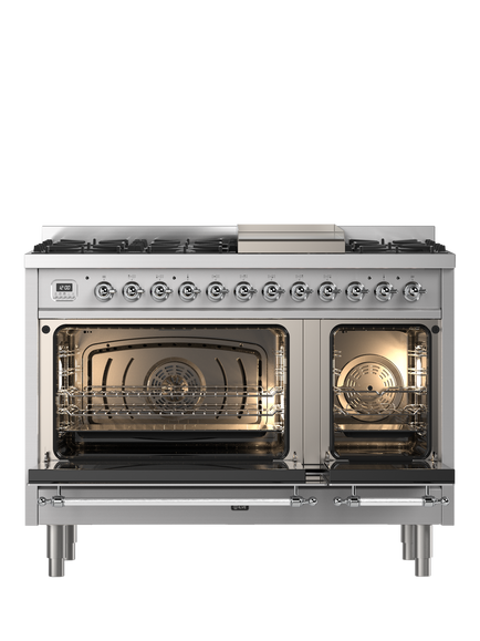 ILVE Milano P12FNE3 120cm Dual Fuel Range Cooker with Gas Hob - view 2, Stainless Steel & Chrome