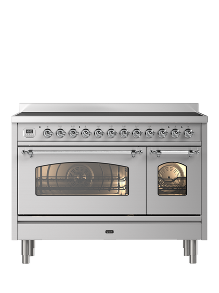 ILVE Milano PI127NE3 120cm Electric Range Cooker with Induction Hob, Stainless Steel & Chrome