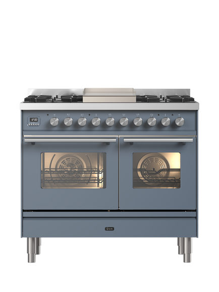 ILVE Roma PD10FWE3 100cm Dual Fuel Range Cooker with Gas Hob, Blue Grey