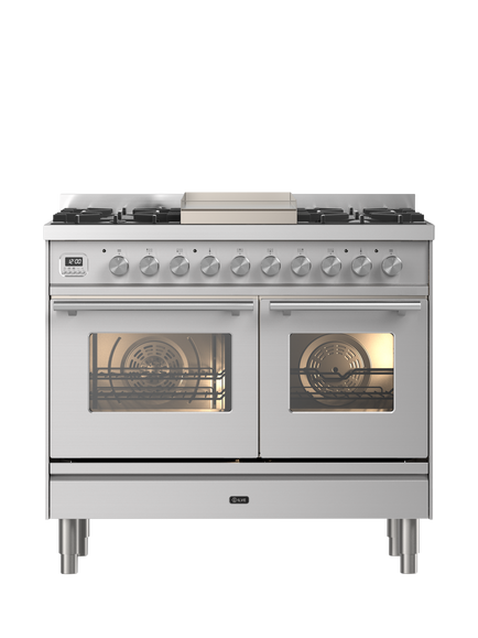ILVE Roma PD10FWE3 100cm Dual Fuel Range Cooker with Gas Hob, Stainless Steel