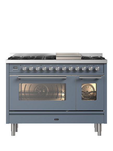 ILVE Roma P12FWE3 120cm Dual Fuel Range Cooker with Gas Hob, Blue Grey