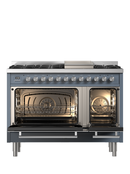ILVE Roma P12FWE3 120cm Dual Fuel Range Cooker with Gas Hob - view 2, Blue Grey
