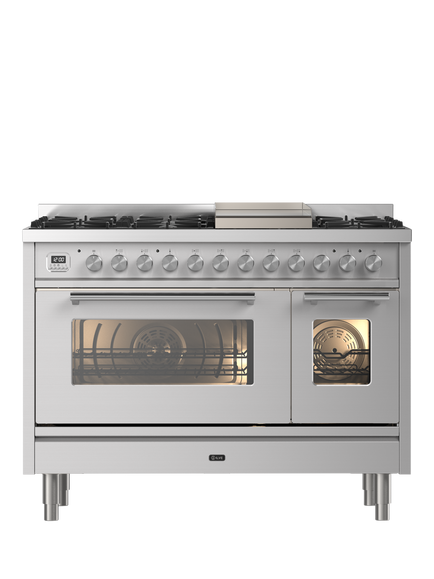 ILVE Roma P12FWE3 120cm Dual Fuel Range Cooker with Gas Hob, Stainless Steel