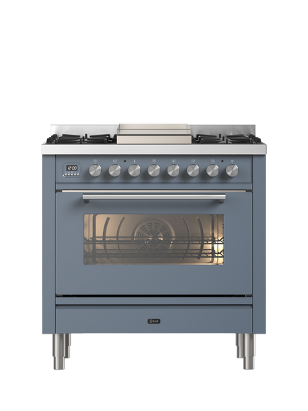 ILVE Roma P09FWE3 90cm Dual Fuel Range Cooker with Gas Hob, Blue Grey