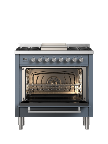 ILVE Roma P09FWE3 90cm Dual Fuel Range Cooker with Gas Hob - view 2, Blue Grey