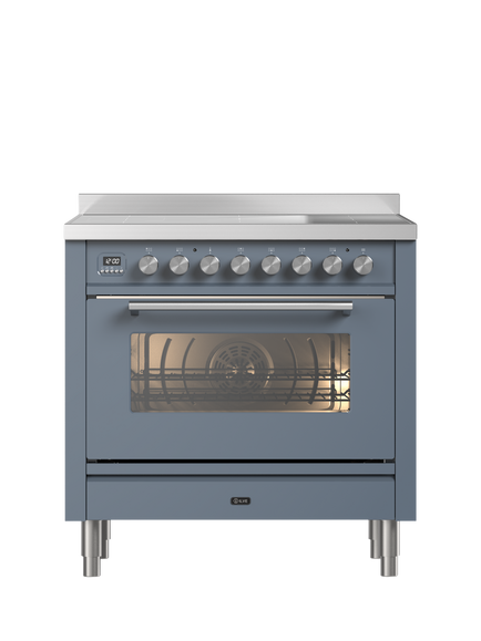 ILVE Roma PI096WE3 90cm Electric Range Cooker with Induction Hob, Blue Grey