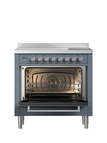 ILVE Roma PI096WE3 90cm Electric Range Cooker with Induction Hob - view 2, Blue Grey