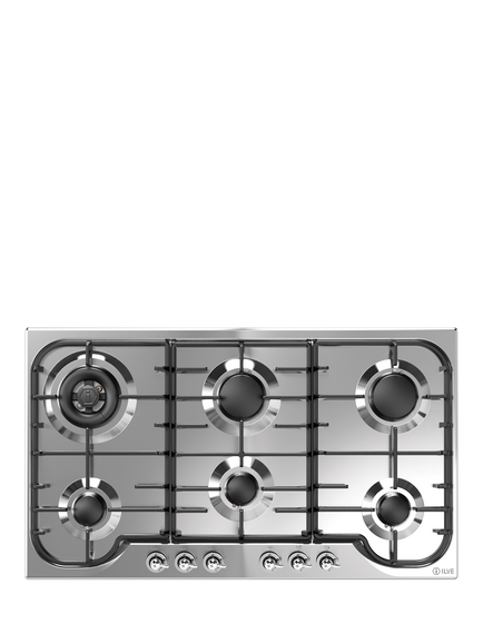 ILVE Milano HCB906CN 90cm Gas Hob, Stainless Steel & Chrome
