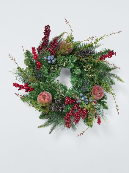 John Lewis Frosted Apple Wreath, Dia.50cm, Red