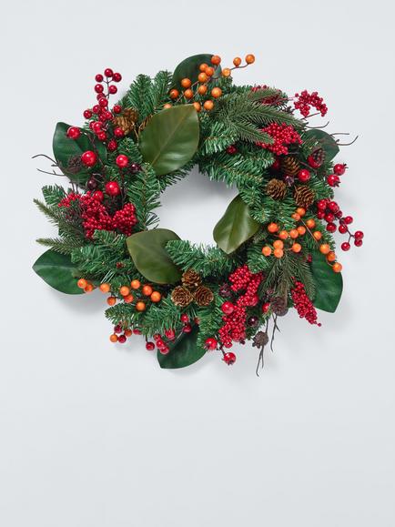 John Lewis Orange Berry Wreath, Dia.50cm, Green