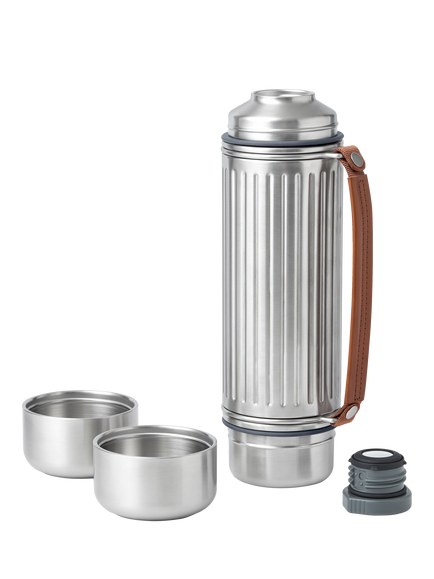 black+blum Vacuum Insulated Stainless Steel Flask & 2 Cups, 1.4L, Silver - view 2, Stainless Steel
