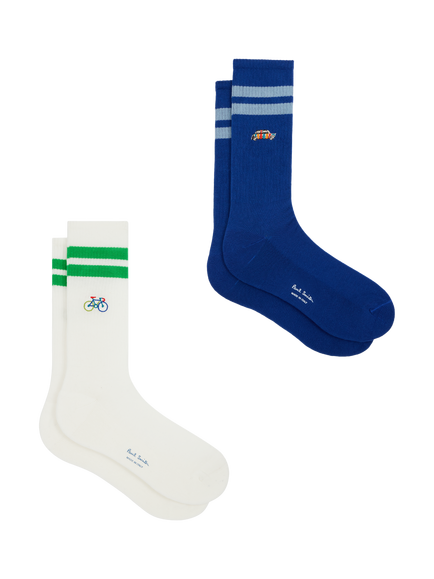 Paul Smith Cotton Blend Sport Embroidered Socks, Pack of 2, Multi Multi, Multi Multi