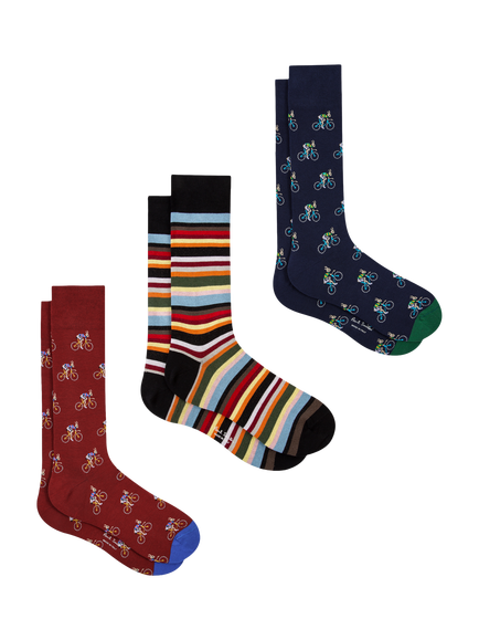 Paul Smith Rabbit Bike Cotton Blend Socks, Pack of 3, Multi/Multi, Multi Multi