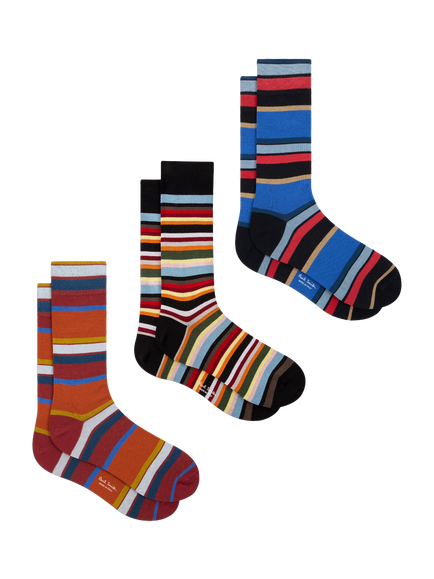 Paul Smith Cotton Rich Stripe Socks, Pack of 3, Multi Multi, Multi Multi